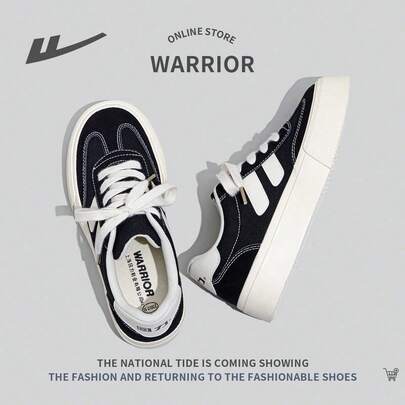 WARRIOR 女士运动年轻厚底帆布鞋，拼色，时尚，系带，低帮，防滑，防尘，休闲运动鞋