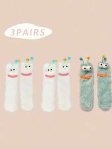 1/2/3 双女士趣味袜子、节日袜子、卡通袜子、毛绒袜子、节日袜子、中筒袜、大眼袜子、可爱袜子、保暖袜子 - 彩色 - 查看 57
