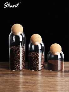 shoxil 1Pc Coffee Storage Jar, Glass Wooden Ball Lid Storage Bottle, Special Preservation Jar For Pour-Over Coffee, Tea Jar Storage Display Storage Bottle, Sealed Jar, Suitable For Kitchen Storage, Cafes And Festival Parties - Transparent - View 2