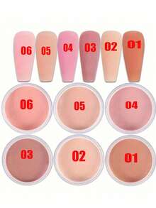 6pcs Nude Acrylic Powder Nail Art Acrylic Powder Nude Acrylic Powder 6 Colors Acrylic Nail Powder Skin Tones Brown Neutral Nail Acrylic Cover Powder For Nail Art Extension No Nail Lamp Needed (C3-Nude Neutral)