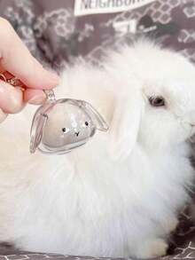 1pc Rabbit Hair Storage Holder Transparent Keychain, Pet Hair Collection Commemorative Rabbit Shaped Gashapon Pendant