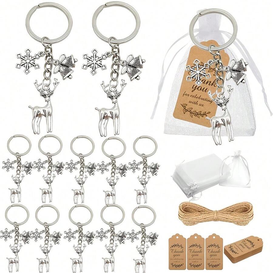 16/31 Pieces -5/10 Sets - Christmas Snowflake Deer Domestication Bell/Winter Snowflake Keychain, Suitable For Birthday Gifts, Party Gifts, Wedding Gifts, Christmas Decoration Gifts/Winter Party Decoration Keychain Gift Pack, The Best Choice For Christmas, Party Souvenirs, Baptism Souvenirs, First Sacrament Souvenirs - Multicolor - View 1