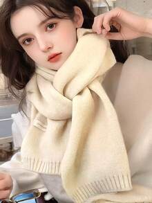 1 pieza Bufanda suave de punto de estilo japonés para mujer, de unicolor, linda y casual, ligera, adecuada para mujeres, estudiantes y parejas, perfecta para citas en el campus, atuendos de otoño e invierno, se puede combinar con sombreros, ropa de invierno, calentadores de cuello y accesorios de moda de invierno (etiqueta aleatoria) para vestir - Multicolor - Ver 3