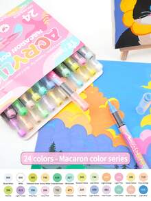 1 Box Of 12/24/36 Colors Macaron/Skin Tone Acrylic Marker Pens, Flexible Chisel Tip, Suitable For Paper, Rock, Ceramic, Card Making And DIY Crafts, Back To School Supplies, Halloween, Thanksgiving, Christmas Gifts