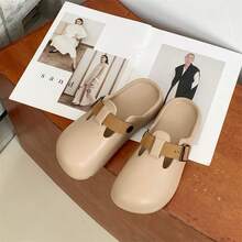 Sandalias cómodas y antideslizantes para mujer - Suela blanda y transpirable, diseño de hebilla ajustable, agujeros perforados, contraste de colores - Versátiles para playa, baño, calle, viajes, estilo casual - Pantuflas planas para todas las estaciones