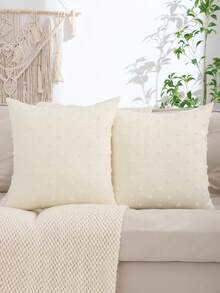 Linen Jacquard Throw Pillow Cover, Solid Color For Living Room And Bedroom Decor - Beige - View 13