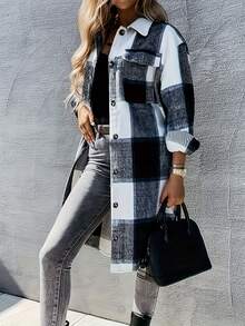 2026 Early Spring Curated Collection Women's Casual Flannel Plaid Shacket Button Christmas Outfit Winter Clothes For Women Down Long Sleeve Shirt Coats With Pockets Women's Long Plaid Shirt Casual Loose Fit Button Down Lapel Wool Blend Coat Shackets Euro-American Oversized Style,Winter Casual Versatile Piece,Mid-Length Shirt Jacket,Cross-Border Office & Daily Wear Classic Plaid Texture,Long-Sleeve Shirt Style,Oversized Silhouette,Mid-Length Cut,Versatile Basic Piece Inner Layer Layering,Bottoms-Friendly (Pants/Skirts),Transitional Wear For Cold-Warm Seasons,Dual Casual-Office Adaptability For Anyone Chasing "Effortless Winter Style," This Mid-Length Plaid Shirt Jacket Is Your Wardrobe's Ultimate Multitasker-Blending Euro-American Casual Cool With All-Day Practicality, Perfect For Everything From Brisk Morning Commutes To Cozy Weekend Errand Runs. - Màu xanh lam - Xem 5