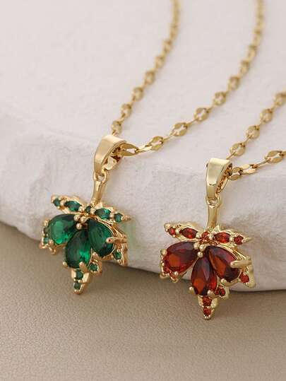 1 pieza Collar colgante de acero inoxidable con hoja de arce para mujer, collar gargantilla versátil, elegante y de moda, de color vibrante, adecuado para múltiples ocasiones