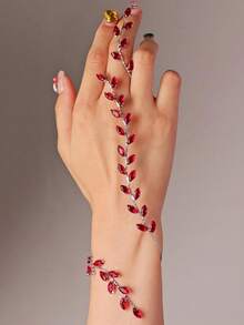 1pc Women's Minimalist Style Rhinestone Finger Chain Bracelet, Fashionable & Versatile - Gold - View 13