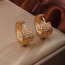1 Pair Of Retro Fashionable Ladies Ring Earrings, Luxurious Style Copper Jewelry, Inlaid With Synthetic Zirconia, Suitable For Daily Wear, Parties, Banquets, Weddings, Festivals
