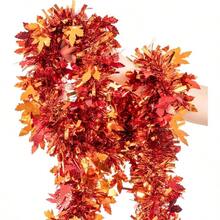 33Ft Thanksgiving Tinsel Garland, Maple Leaf Metallic Twist Foil Tinsel Garland Shiny Hanging Garland Autumn Thanksgiving Halloween Party Indoor Outdoor Decoration