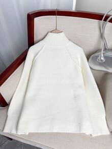 Áo khoác len dệt kim dáng rộng Wixra Hàn Quốc, cổ đứng, tay áo raglan, thiết kế khóa kéo hai chiều, màu trơn, kiểu dáng sinh viên, thiết yếu cho việc mặc nhiều lớp vào mùa thu/đông - trắng - Xem 6