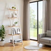 オープンシェルフ 棚 スリム オープンラック ラダーシェルフ おしゃれ 飾り棚 5段 幅45CM 組立簡単 ラック シェルフ 高耐荷重 本棚 展示用オープンシェルフ 多用途(ホワイト) - ホワイト - チェックする 3