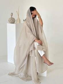 New Middle Eastern Dubai Turkey Lily Sequin Robe With Headscarf - Apricot - View 2