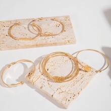 12 Stück/7 Stück/5 Stück Vintage breites Armband Set, minimalistische geometrische offene Armreifen in Gold- und Silberfarben - Gold - Übersicht 8