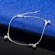 1pc 925 Sterling Silver 8-Inch Vintage Style Anklet, Perfect Gift For Women, Can Be Worn On Wrist Or Ankle, Suitable For All Seasons - Silver Bell - View 7