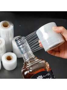 3 Rolls Stretch Film Shrink Wrap Roll Non-Heated Bottle Sealer Easy To Use Bottle Packaging Supplies, Suitable For Bottle, Bottle, Jar Sealing Film - Clear - View 1