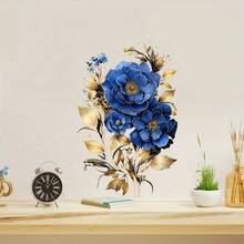 ملصق حائط زهرة الخشخاش الأزرق والذهبي بمقاس 11.8 بوصة * 15.7 بوصة - قابل للإزالة من مادة PVC، مثالي لديكور غرفة المعيشة وغرفة النوم، ملصقات حائط، ديكور المنزل