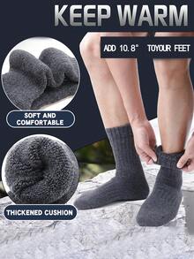 1/5 pares de calcetines de media caña de unicolor con forro polar grueso para hombres, calentadores de piernas cómodos y sencillos, adecuados para uso diario, invierno