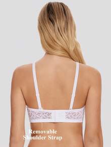 Wingslove Soft Comfort Floral Lace Strapless Bra, Demi-Cup Unlined Underwire Minimizer, Multi-Way Bandeau With Adjustable Fit, Lingerie