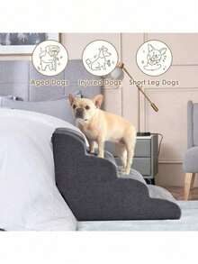 Small/Medium Dog Pet Stairs - Non-Slip Removable Steps, Thick Memory Foam Gradual Slope Ladder, Protects Spine & Joints - Grey - View 4