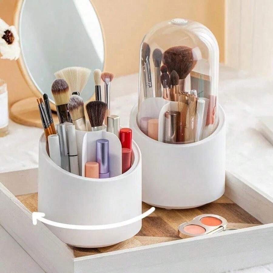 360° Rotating Makeup Brush Storage Box, Portable Desktop Cosmetic Organizer For Lipstick, Eyebrow Pencil And Eye Shadow Brushes - Multicolor - View 1