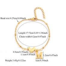 1pc Fashion Stainless Steel Heart Initial Bead Chain Bracelet For Women