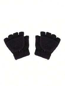 儿童露指手套可转换连指手套翻盖手套幼儿冬季柔软针织手套适合男孩和女孩 - 彩色 - 查看 12