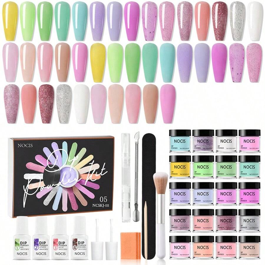 NOCIS Dip Powder Nail Kit, Dipping Powder Set With Base Top Coat, Activator, Brush, And Saver For Nail Salon And At Home - Nhiều màu - Xem 1