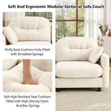mikibama 74" Chenille Loveseat With Ottoman,Modern Modular Sectional L-Shaped 2 Seater Cloud Sofa With Deep Seat,L Shape Couch With Chaise Lounge Curved Arms For Living Room,Small Spaces,Beige - Beige Loveseat +1 Ottoman - 查看 4