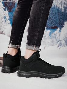 Men's Winter Snow Boots, Non-Slip Sports Shoes, Casual Warm Shoes With Warm Lining, Outdoor Solid Color Casual Sports - Black - View 9