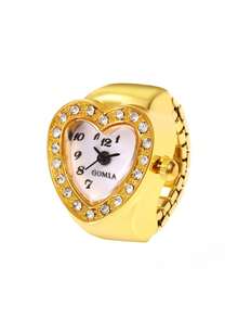 1pc Personalized Cute Y2K Hot Girl Nachtclub Styles Colorful Heart-Shaped Inlaid Rhinestone Readable Time Elastic Adjustable Finger Watch Rings For Women Couples Vintage Gift Funky Goth Pink, Blue, Green, Red, Silver, Gold Clock Rings Prom Accessories Jewelry