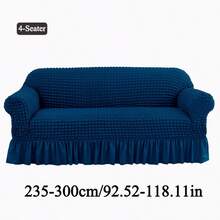 1 件纯色弹力沙发套柔软泡泡纱带裙边沙发套现代简约风格靠垫套客厅卧室户外沙发保护套 L 型组合休闲椅垫套 1/2/3/4 座位家居装饰沙发座套