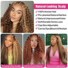 NARNI 30 36 Inch Highlight 360 Deep Wave Wig Hidden Invisible Strap 360 Full Lace Front Wigs Human Hair 250% Density Ombre Honey Blonde Drawstring Wig Human Hair For Women Pre Plucked Colored 4/27 Glueless Curly Wig Human Hair - S4/27 - View 10