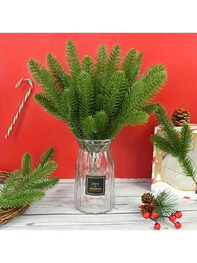 20pcs Artificial Green Pine Needles - Plastic Fake Christmas Tree Branches For DIY Crafts, Home Decor, Wreaths, Garden Decoration, No Container - Suitable For Christmas, Halloween, Thanksgiving, All Season Display, For Christmas Wreaths, Home And Garden Decoration, Christmas, New Year, Outdoor Activities