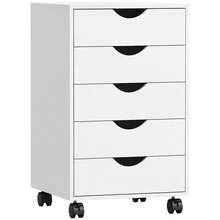 HOMCOM Cajonera Escritorio con Ruedas, Cajonera Oficina con 5 Cajones, Archivador Móvil, para Estudio, Salón, 40x40x67 cm, Blanco - Blanco - Ver 6
