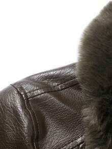 Thermal Lined Warm Motorcycle Jacket For Men, Simple Versatile Waterproof Thick Collar Leather Jacket, Winter , Fall, Fleece-Lined Jacket