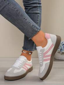 1 双女士休闲运动鞋，软底系带低帮跑步鞋，休闲运动鞋，运动鞋 - 粉色 - 查看 5