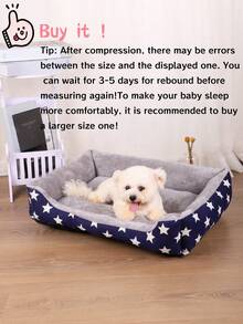 1pc Star Pattern Warm & Breathable Pet Bed, Suitable For Small/Medium/Large Cats & Dogs, All Season Use (Please Allow 3 Days For The Product To Expand After Receiving Or Manually Fluff It) - Blue - View 1