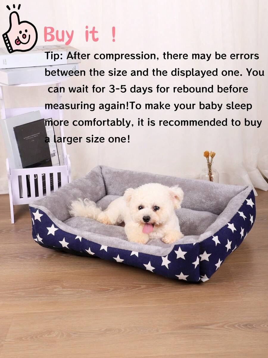 1pc Star Pattern Warm & Breathable Pet Bed, Suitable For Small/Medium/Large Cats & Dogs, All Season Use (Please Allow 3 Days For The Product To Expand After Receiving Or Manually Fluff It) - Blue - View 1