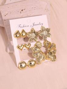 Bộ 1/5 đôi bông tai đính đá hình cỏ ba lá, lá, giọt nước, tròn, trái tim màu vàng CCB thời trang, nhẹ, phù hợp để đeo hàng ngày cho phụ nữ, quà tặng tuyệt vời cho bạn bè và gia đình, làm bằng nhựa ABS - Vàng - Xem 5