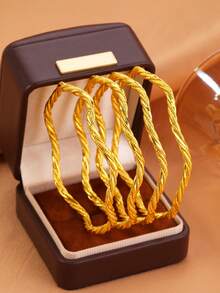 4 piezas de brazaletes de bangle vintage chapados en oro de 24K, aptos para vacaciones, regalos, fiestas y uso diario