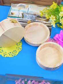 1pcVintage Wooden Jewelry Storage Box With Lid - Decorative Round Wood Container For Gifts, Keepsakes, Trinkets - Elegant Brass Clasp Closure Back To School - Multicolor - View 5