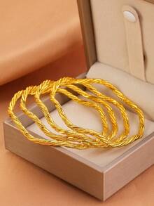 4 piezas de brazaletes de bangle vintage chapados en oro de 24K, aptos para vacaciones, regalos, fiestas y uso diario