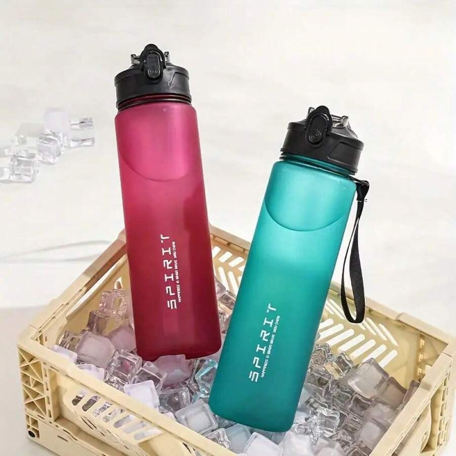 1pc, 25oz Leak-Proof Portable Sports Bottle, With Timestamp, 750ml Plastic Material Cup, Two Options: Straw And Direct Drinking Spout. Suitable Sports And Fitness, Camping, School, Etc. Keep Your Cup Full At Any. As A, Valentine'S Day, Labor Day, Teachers' Day. - 綠色--750毫升 - 查看 1