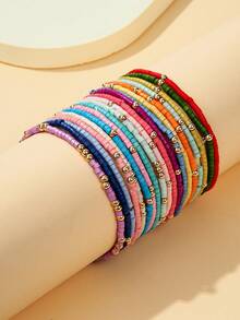19pcs Bohemian Mixed Color Resin Bead & Gold CCB Beads Decorated Bracelet Set - 19pcs - View 5
