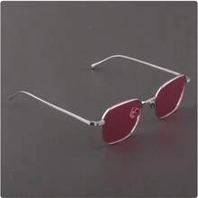 Silver Eyeglass Frames For Men And Women Temperament Dark Red Red Lenses Thin Glasses - 玫紅色 - 查看 3