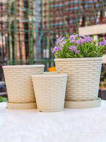 1 pezzo/3 pezzi Vaso da fiori rotondo in bambù intrecciato rinforzato con vassoio per piante da interno, succulente e filodendri, regalo per compleanni, lauree, decorazione per la casa, vaso, decorazione per la stanza, vaso per fiori, vaso di vetro