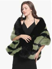 1  Animal    Casual    Fabric    Women Animal Print Faux Fur Scarf Wrap  Winter  Scarf Wrap Luxury Fur Collar Warmer Stoles Cloak   Evening Cape For Wedding Bridal - Đen Xanh - Xem 3