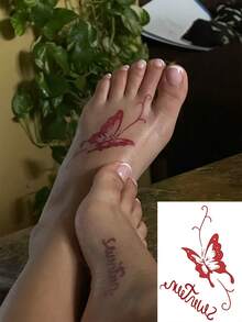 Washable Temporary Tattoo Sticker 1pvc Dark Mysterious Personalized Butterfly English Alphabet Pattern Waterproof And Sweat-Proof Ankle Arm Suitable For Hipsters Daily Use Can Be Maintained For 1-3 Days